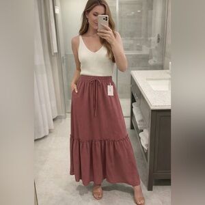 Witsmile Tiered Maxi Skirt Mauve Elastic Waist Boho Cottagecore Size Small